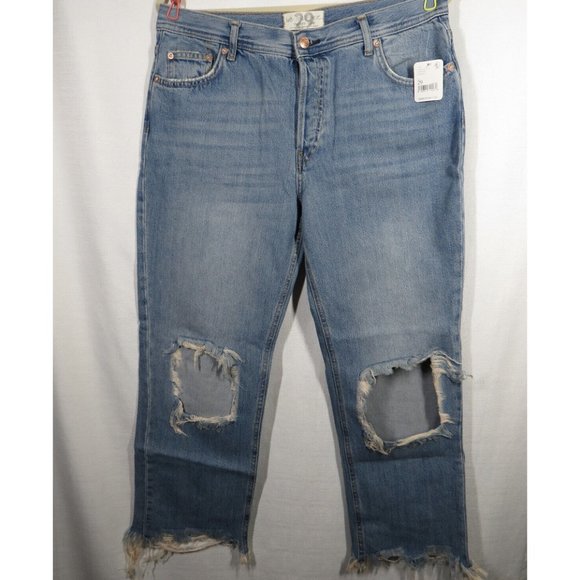 29 Waist, Free People Light Stone Wash Distressed Straight  Leg Cropped Jean - Picture 5 of 9